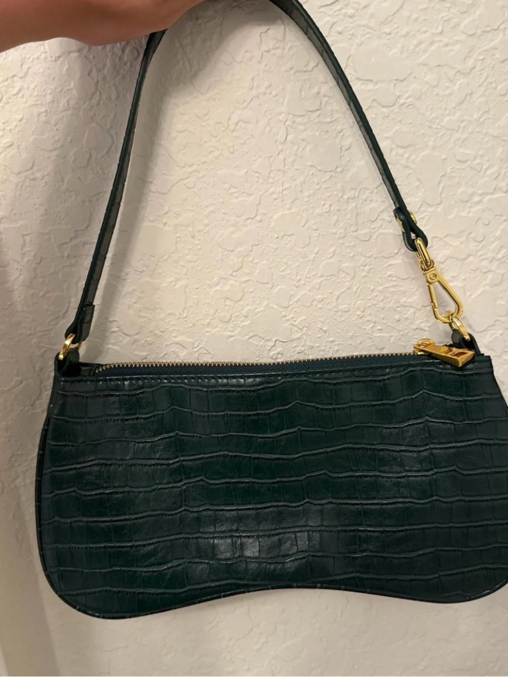JW PEI Dark Green Croc-Embossed Shoulder Bag